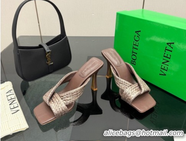 Purchase Bottega Veneta Riva Heel Slides Sandal 9.5cm in Braided Straw 861494 Brown 2026