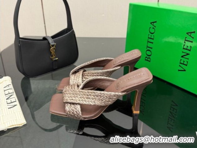 Purchase Bottega Veneta Riva Heel Slides Sandal 9.5cm in Braided Straw 861494 Brown 2026