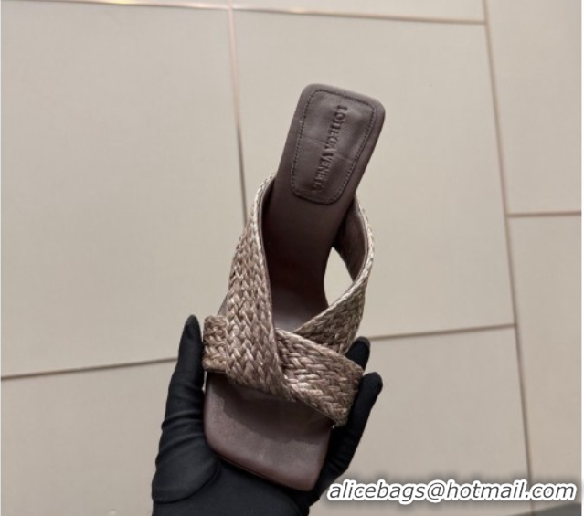 Purchase Bottega Veneta Riva Heel Slides Sandal 9.5cm in Braided Straw 861494 Brown 2026