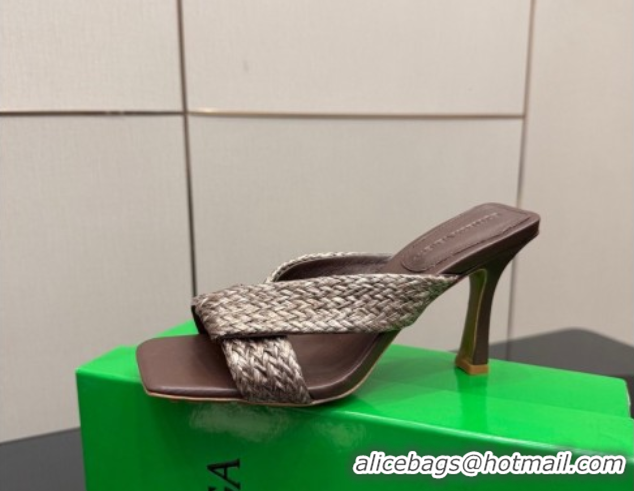 Purchase Bottega Veneta Riva Heel Slides Sandal 9.5cm in Braided Straw 861494 Brown 2026