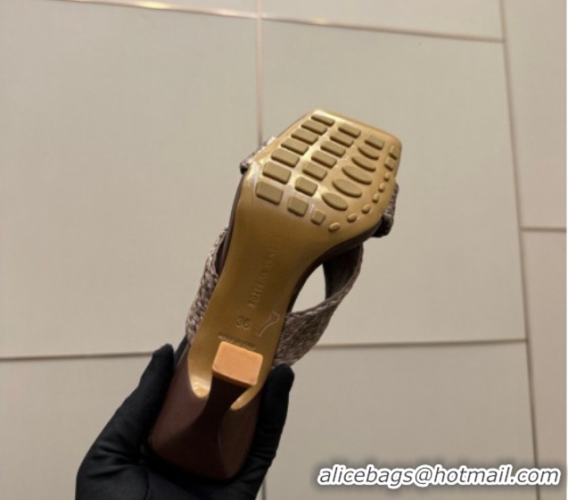 Purchase Bottega Veneta Riva Heel Slides Sandal 9.5cm in Braided Straw 861494 Brown 2026