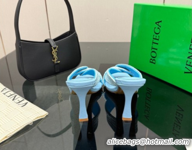 Good Quality Bottega Veneta Riva Heel Slides Sandal 9.5cm in Braided Straw 861494 Light Blue 2026 