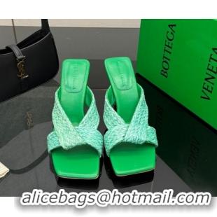 Pretty Style Bottega Veneta Riva Heel Slides Sandal 9.5cm in Braided Straw 861494 Green 2026