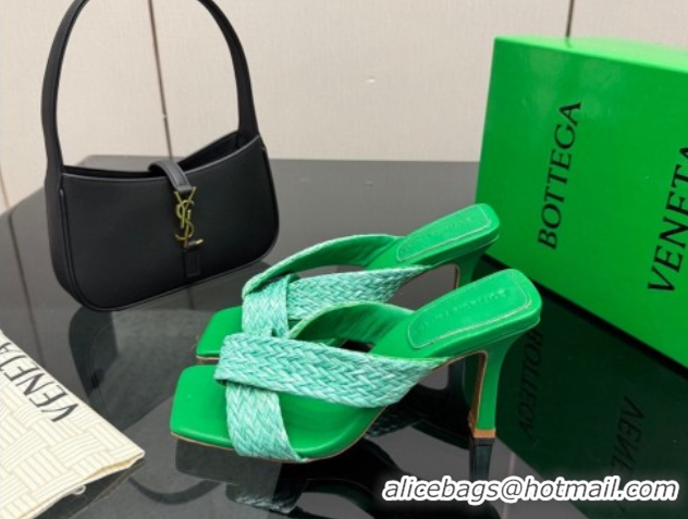 Pretty Style Bottega Veneta Riva Heel Slides Sandal 9.5cm in Braided Straw 861494 Green 2026
