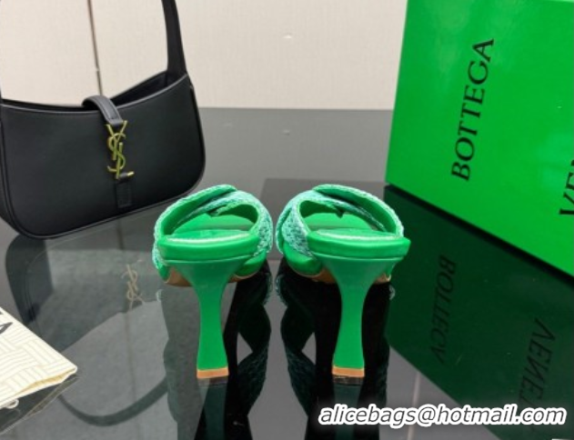 Pretty Style Bottega Veneta Riva Heel Slides Sandal 9.5cm in Braided Straw 861494 Green 2026