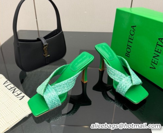 Pretty Style Bottega Veneta Riva Heel Slides Sandal 9.5cm in Braided Straw 861494 Green 2026