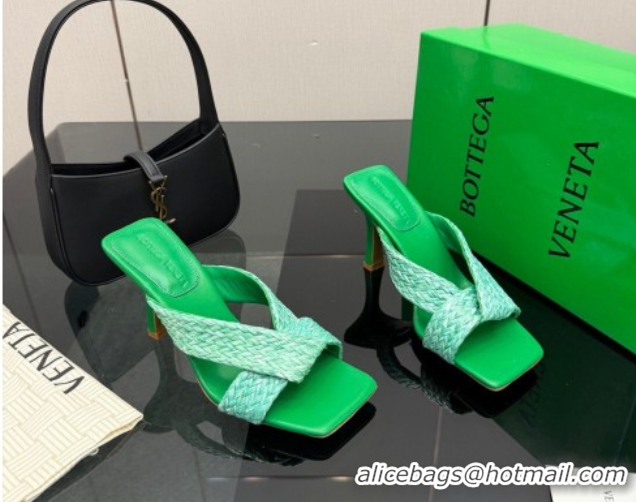 Pretty Style Bottega Veneta Riva Heel Slides Sandal 9.5cm in Braided Straw 861494 Green 2026