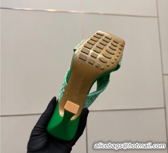 Pretty Style Bottega Veneta Riva Heel Slides Sandal 9.5cm in Braided Straw 861494 Green 2026