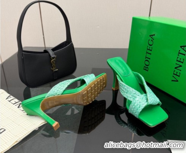 Pretty Style Bottega Veneta Riva Heel Slides Sandal 9.5cm in Braided Straw 861494 Green 2026