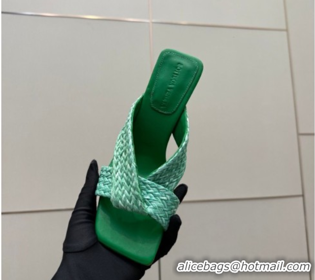 Pretty Style Bottega Veneta Riva Heel Slides Sandal 9.5cm in Braided Straw 861494 Green 2026
