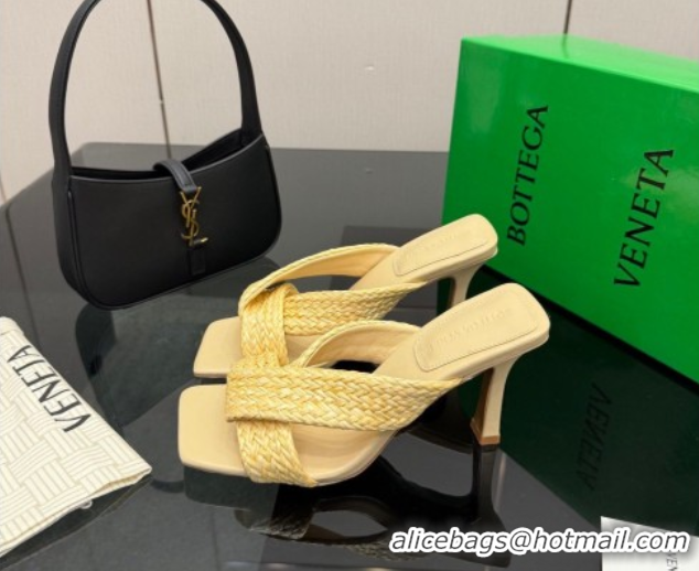 Durable Bottega Veneta Riva Heel Slides Sandal 9.5cm in Braided Straw 861494 Yellow 2026