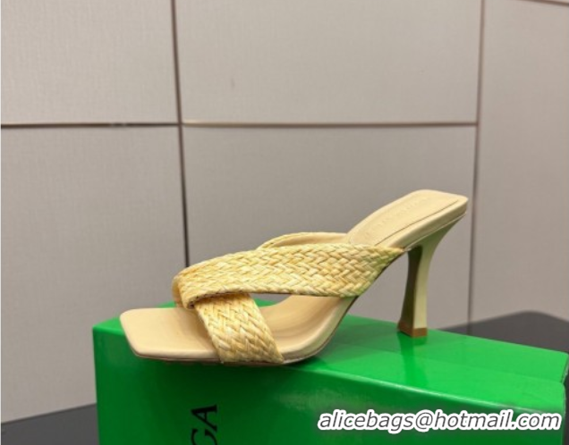 Durable Bottega Veneta Riva Heel Slides Sandal 9.5cm in Braided Straw 861494 Yellow 2026