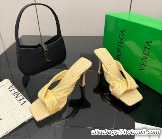 Durable Bottega Veneta Riva Heel Slides Sandal 9.5cm in Braided Straw 861494 Yellow 2026