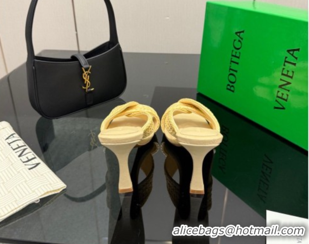 Durable Bottega Veneta Riva Heel Slides Sandal 9.5cm in Braided Straw 861494 Yellow 2026
