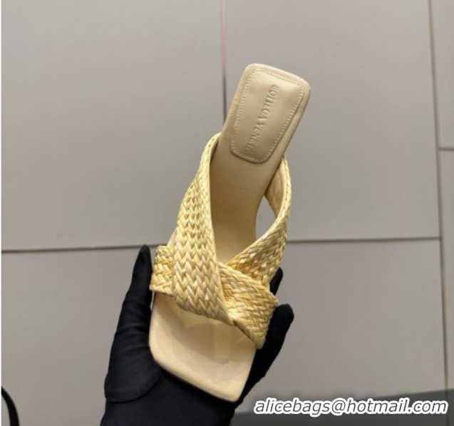 Durable Bottega Veneta Riva Heel Slides Sandal 9.5cm in Braided Straw 861494 Yellow 2026