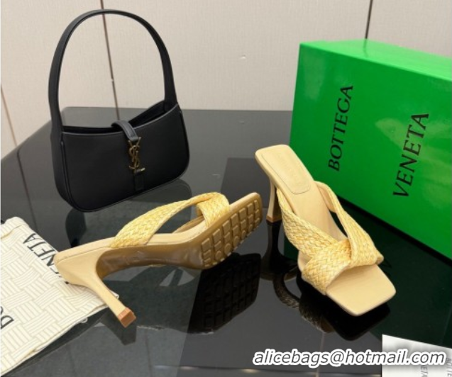 Durable Bottega Veneta Riva Heel Slides Sandal 9.5cm in Braided Straw 861494 Yellow 2026