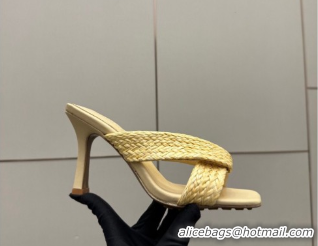 Durable Bottega Veneta Riva Heel Slides Sandal 9.5cm in Braided Straw 861494 Yellow 2026