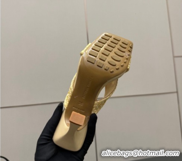 Durable Bottega Veneta Riva Heel Slides Sandal 9.5cm in Braided Straw 861494 Yellow 2026