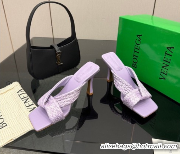 Grade Quality Bottega Veneta Riva Heel Slides Sandal 9.5cm in Braided Straw 861494 Purple 2026
