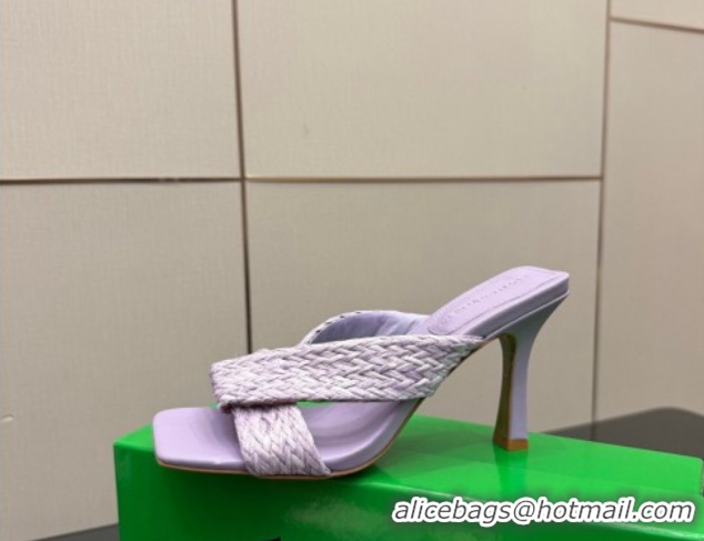 Grade Quality Bottega Veneta Riva Heel Slides Sandal 9.5cm in Braided Straw 861494 Purple 2026
