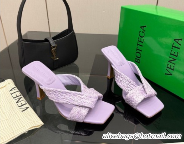 Grade Quality Bottega Veneta Riva Heel Slides Sandal 9.5cm in Braided Straw 861494 Purple 2026
