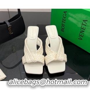 Classic Hot Bottega Veneta Riva Heel Slides Sandal 9.5cm in Braided Straw 861494 White 2026