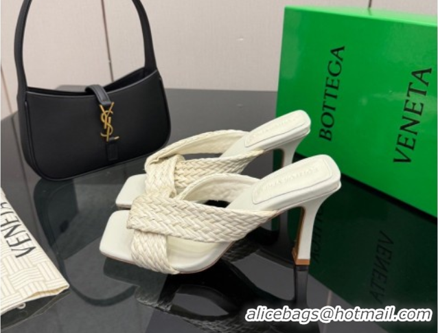 Classic Hot Bottega Veneta Riva Heel Slides Sandal 9.5cm in Braided Straw 861494 White 2026