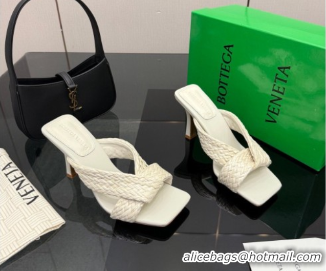 Classic Hot Bottega Veneta Riva Heel Slides Sandal 9.5cm in Braided Straw 861494 White 2026
