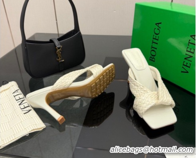 Classic Hot Bottega Veneta Riva Heel Slides Sandal 9.5cm in Braided Straw 861494 White 2026