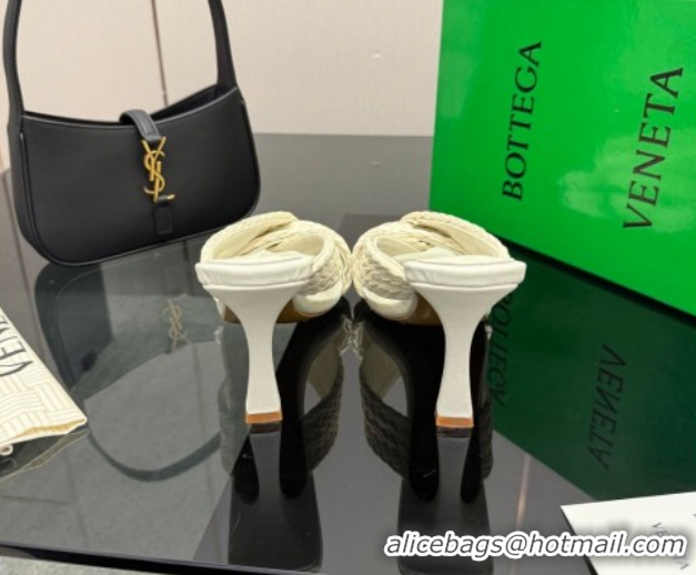 Classic Hot Bottega Veneta Riva Heel Slides Sandal 9.5cm in Braided Straw 861494 White 2026
