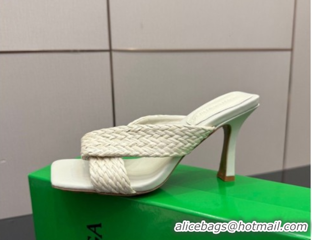 Classic Hot Bottega Veneta Riva Heel Slides Sandal 9.5cm in Braided Straw 861494 White 2026