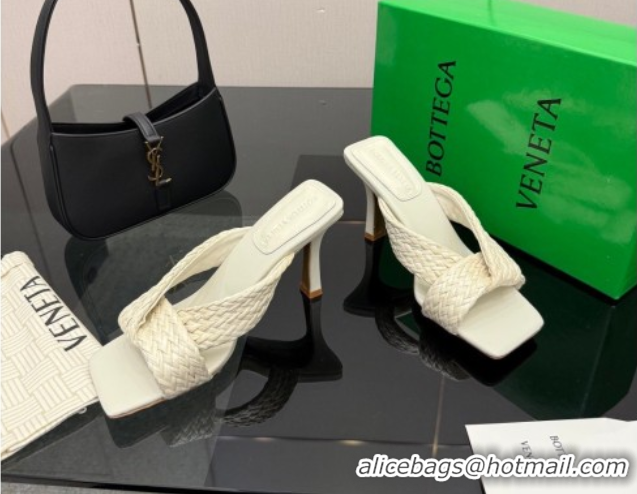 Classic Hot Bottega Veneta Riva Heel Slides Sandal 9.5cm in Braided Straw 861494 White 2026