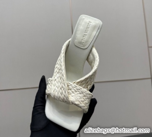 Classic Hot Bottega Veneta Riva Heel Slides Sandal 9.5cm in Braided Straw 861494 White 2026