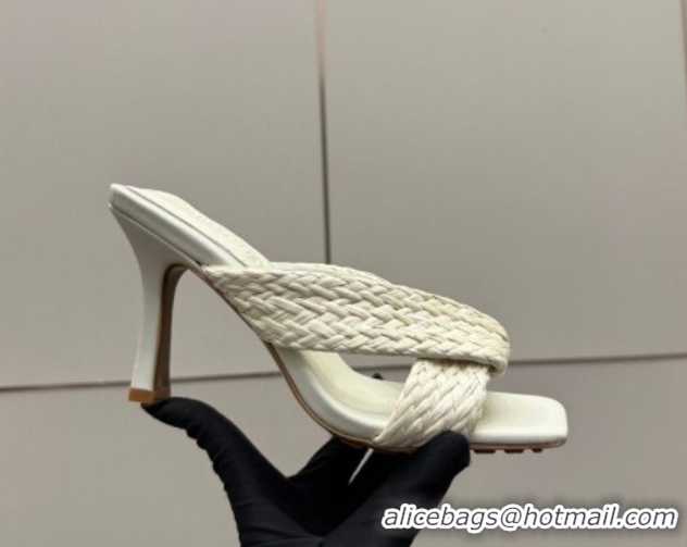 Classic Hot Bottega Veneta Riva Heel Slides Sandal 9.5cm in Braided Straw 861494 White 2026