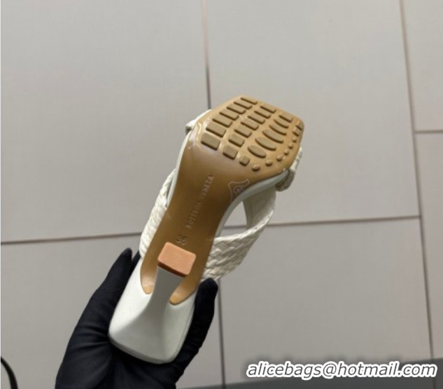 Classic Hot Bottega Veneta Riva Heel Slides Sandal 9.5cm in Braided Straw 861494 White 2026