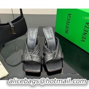 Good Looking Bottega Veneta Riva Heel Slides Sandal 9.5cm in Braided Straw 861494 Black 2026