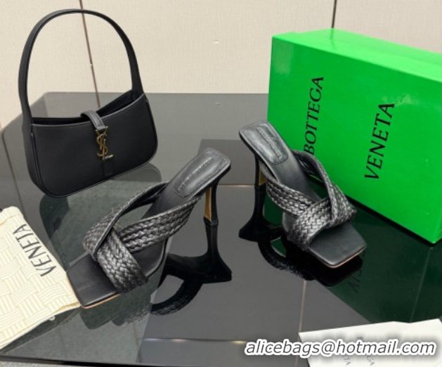 Good Looking Bottega Veneta Riva Heel Slides Sandal 9.5cm in Braided Straw 861494 Black 2026