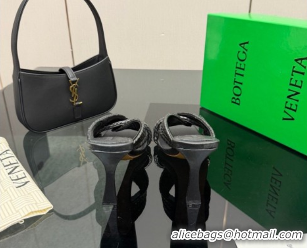 Good Looking Bottega Veneta Riva Heel Slides Sandal 9.5cm in Braided Straw 861494 Black 2026