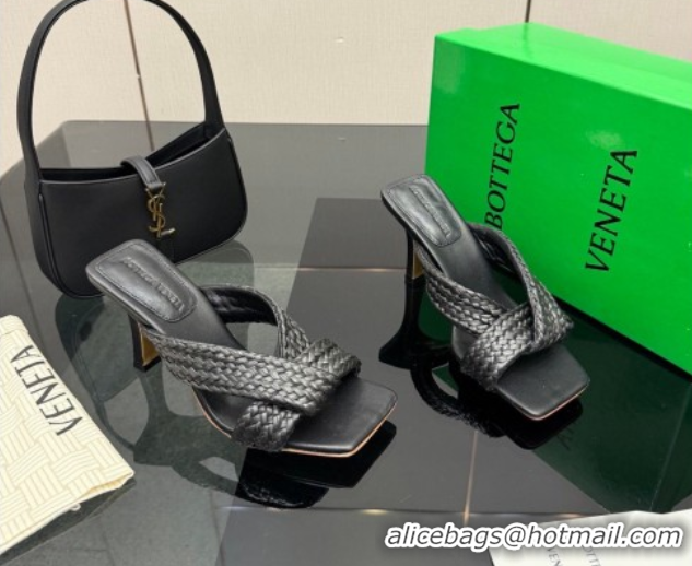 Good Looking Bottega Veneta Riva Heel Slides Sandal 9.5cm in Braided Straw 861494 Black 2026