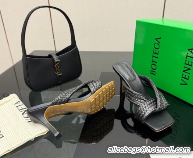 Good Looking Bottega Veneta Riva Heel Slides Sandal 9.5cm in Braided Straw 861494 Black 2026
