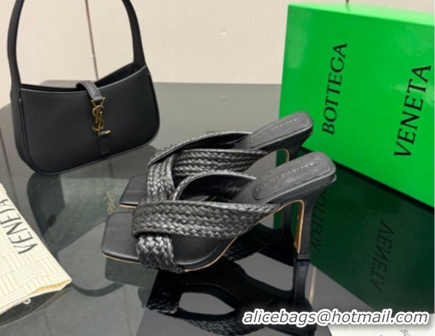 Good Looking Bottega Veneta Riva Heel Slides Sandal 9.5cm in Braided Straw 861494 Black 2026