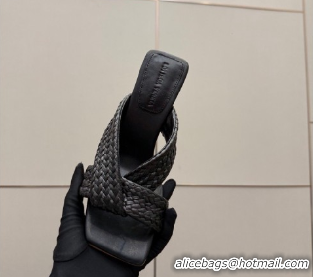 Good Looking Bottega Veneta Riva Heel Slides Sandal 9.5cm in Braided Straw 861494 Black 2026