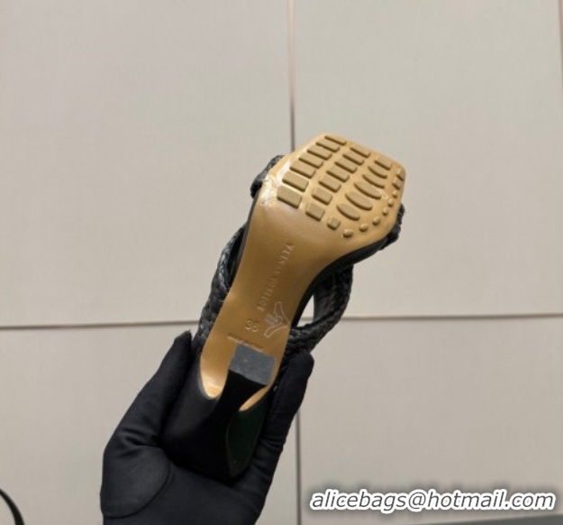 Good Looking Bottega Veneta Riva Heel Slides Sandal 9.5cm in Braided Straw 861494 Black 2026