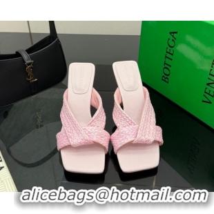 Best Grade Bottega Veneta Riva Heel Slides Sandal 9.5cm in Braided Straw 861494 Pink 2026