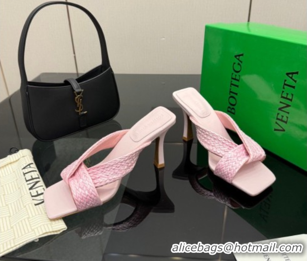 Best Grade Bottega Veneta Riva Heel Slides Sandal 9.5cm in Braided Straw 861494 Pink 2026