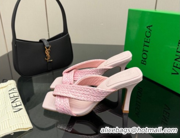 Best Grade Bottega Veneta Riva Heel Slides Sandal 9.5cm in Braided Straw 861494 Pink 2026