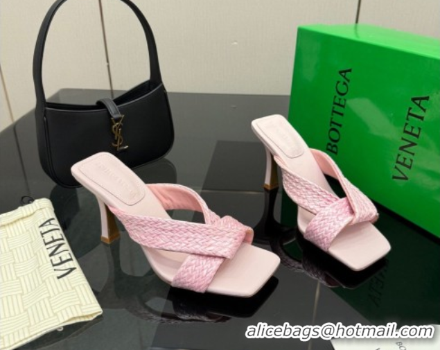 Best Grade Bottega Veneta Riva Heel Slides Sandal 9.5cm in Braided Straw 861494 Pink 2026