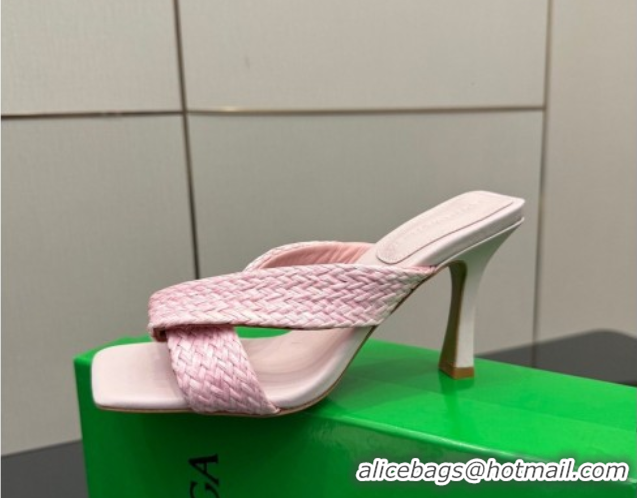 Best Grade Bottega Veneta Riva Heel Slides Sandal 9.5cm in Braided Straw 861494 Pink 2026