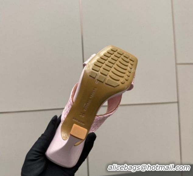 Best Grade Bottega Veneta Riva Heel Slides Sandal 9.5cm in Braided Straw 861494 Pink 2026