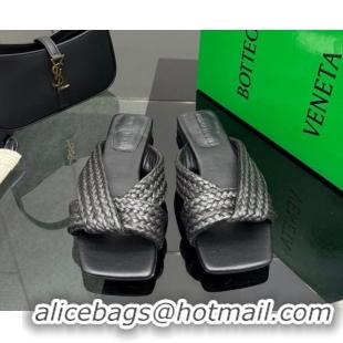 Buy Luxury Bottega Veneta Riva Flat Slides Sandal in Braided Straw 861494 Black 2026